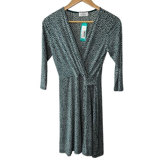 Kaileigh Angela Dark Green Dot Three Quarter Sleeve Aline Dress Women's SP NEW - Picture 1 of 8
